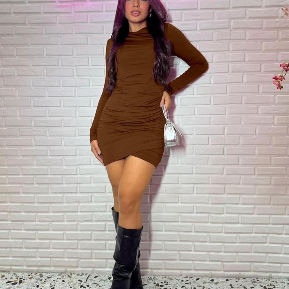 Elegant Brown Long Sleeve Dress